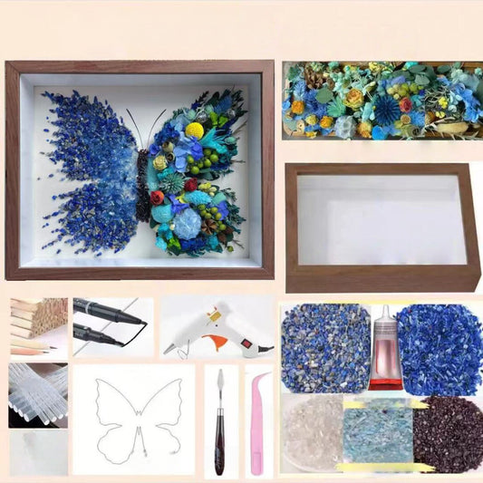 Blue Butterfly Dried Flower DIY Craft Kit – Blue Crystal Edition