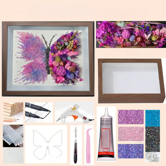 Pink Butterfly Dried Flower DIY Kit – “Cherry Blossom Crystal” Edition